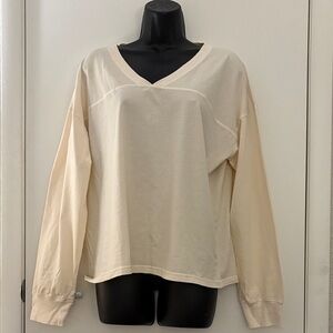 NWOT PINK Victoria's Secret Cream V-Neck Cotton Preppy Long Sleeve Top SZ L